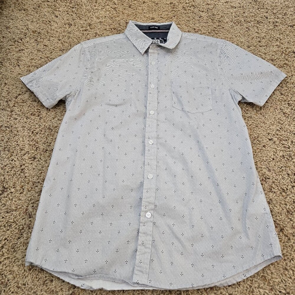 Good Vibes Mens Large White and Blue Button Down Collared Shirt
